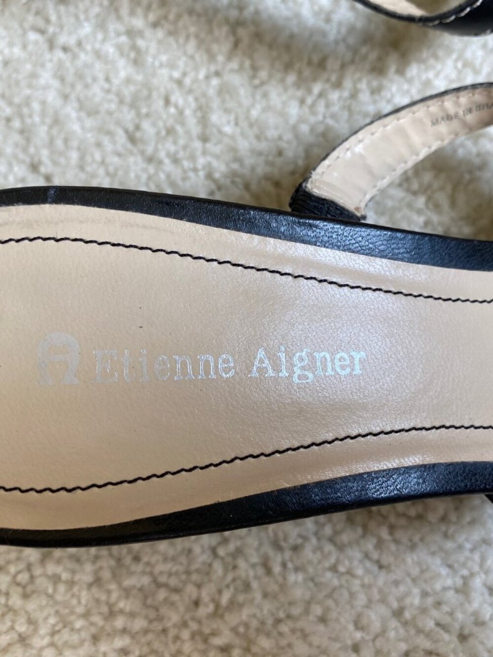 Vintage Y2K Etienne Aigner black leather strappy slide sandals, sz 9M - Picture 8 of 9